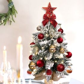22in Tabletop Christmas Tree with Light Artificial Small Mini Red Christmas Decoration with Flocked Snow