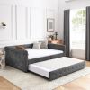 Daybed with Trundle Upholstered Tufted Sofa Bed, with Button and Copper Nail on Arms,Full Daybed & Twin Trundle, Grey(85.5"x57"x30.5")