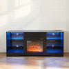 TV Stand Electric Fireplace TV Stand with Glass Shelves
