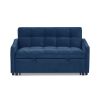Loveseats Sofa Bed with Pull-out Bed,Adjsutable Back and Two Arm Pocket,TypeC and USB Charging with Copper nail,Blue (47"x53"x31")