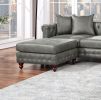 Slate Gray Breathable Leatherette 4pc Sectional Set 2x Reversible Loveseat / Chaise and 2x Ottomans Tufted Couch Pillows
