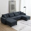 [VIDEO provided][New]Wide Seat Corduroy Modular Sectional Sofa Bed,Sleeper Couch Set with Armrest Pillow,6 Seat Free Combination Sofa with Ottomans