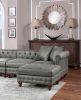 Slate Gray Breathable Leatherette 4pc Sectional Set 2x Reversible Loveseat / Chaise and 2x Ottomans Tufted Couch Pillows