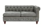 Slate Gray Breathable Leatherette 4pc Sectional Set 2x Reversible Loveseat / Chaise and 2x Ottomans Tufted Couch Pillows