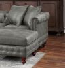 Slate Gray Breathable Leatherette 4pc Sectional Set 2x Reversible Loveseat / Chaise and 2x Ottomans Tufted Couch Pillows