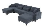 [VIDEO provided] [New] 133*65" Corduroy Modular Sectional Sofa,U Shaped Couch with Armrest Bags,6 Seat Freely Combinable Sofa Bed