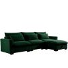Corduroy Sectional Sofa, L Shaped Couch with Storage Footstool and 3 Pillow, Sectional Couch for Living Room Apartment, Green