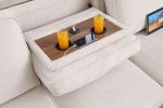 Mackenzie 91"W Beige Chenille Fabric Reversible Sleeper Sectional with Storage Chaise, Drop-Down Table, Cup Holders and Charging Ports