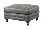 Slate Gray Breathable Leatherette 4pc Sectional Set 2x Reversible Loveseat / Chaise and 2x Ottomans Tufted Couch Pillows