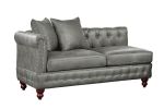 Slate Gray Breathable Leatherette 4pc Sectional Set 2x Reversible Loveseat / Chaise and 2x Ottomans Tufted Couch Pillows