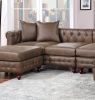 Dark Coffee Breathable Leatherette 4pc Sectional Set 2x Reversible Loveseat / Chaise and 2x Ottomans Tufted Couch Pillows