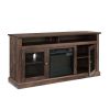 Contemporary TV Media Stand Modern Entertainment Console with 18" Fireplace Insert for TV Up to 65" with Open and Closed Storage Space, Brown