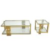 Golden Stainless Steel Double-Layer Clear Tempered Glass Coffee Table Set for Bed Room, Living Room