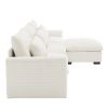 Corduroy Sectional Sofa, L Shaped Couch with Storage Footstool and 3 Pillow, Sectional Couch for Living Room Apartment, Beige