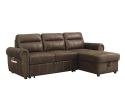 Hugo 96" Brown Reversible Sleeper Sectional Sofa Chaise with USB Charger