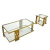 Golden Stainless Steel Double-Layer Clear Tempered Glass Coffee Table Set for Bed Room, Living Room