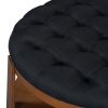 Modern Large Round Ottoman Coffee Table 2-Tier Oversized Button Tufted Ottoman with Wood Shelf Storage Upholstered Coffee Table for Living Room Footre