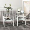 Set of 2, Modern Tempered Glass Tea Table Coffee Table End Table, Square Table for Living Room, Transparent/White