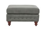 Slate Gray Breathable Leatherette 4pc Sectional Set 2x Reversible Loveseat / Chaise and 2x Ottomans Tufted Couch Pillows