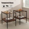 Coffee Table and End tables Set of 3, Tempered Glass Table with MDF layer, Modern Tables for Living Room , Brown Glass
