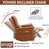 Yellow Brown Leatheraire Swivel and Rocker Power Recliner Chair, Heavy Duty Motion Mechanism with USB and Type-C Ports