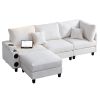 104''x65'' Modern Sectional Deep Seat Sofa with wireless Charging,USB Charging Port,Bluetooth Speaker,4seat Boucle Modular Couch with2pcs toss pillows