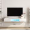 Floating TV Stand Wall Mounted with 16 Color LEDs,63" Modern TV Stand,Floating TV Cabinet Entertainment Center for 55 60 65 Inch TV,White
