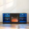 TV Stand Electric Fireplace TV Stand with Glass Shelves