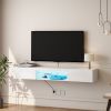 Floating TV Stand Wall Mounted with 16 Color LEDs,63" Modern TV Stand,Floating TV Cabinet Entertainment Center for 55 60 65 Inch TV,White