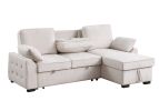 Mackenzie 91"W Beige Chenille Fabric Reversible Sleeper Sectional with Storage Chaise, Drop-Down Table, Cup Holders and Charging Ports