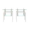 Set of 2, Modern Tempered Glass Tea Table Coffee Table End Table, Square Table for Living Room, Transparent/White
