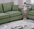 Classic Living Room 2pc Sofa Set Sage Color Corduroy Sofa Loveseat w Pillows Square Arms Plush Couch