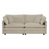 Modern Fabric Loveseat Sofa Couch for Living Room, Upholstered Large Size Deep Seat 2-Seat Sofa with 4 Pillows ,Beige Chenille