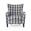 Vintage Fabric Club Chair, White & Blue Checkerboard Classic Armchair, Stylish and Comfortable Addition to Your Living Space
