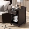 U-Can End Table with Solid Wood Legs, Side Table with USB Ports, 1 Storage Cabinet and 1 Drawer for Living Room, Antique Espresso