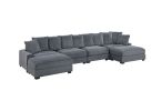 Contemporary Dark Gray 6pc Modular Sectional Set Corduroy Couch LAF & RAF Chairs 2x Armless Chairs 2x Ottomans Living Room Furniture