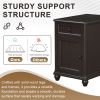 U-Can End Table with Solid Wood Legs, Side Table with USB Ports, 1 Storage Cabinet and 1 Drawer for Living Room, Antique Espresso
