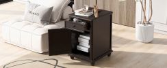 U-Can End Table with Solid Wood Legs, Side Table with USB Ports, 1 Storage Cabinet and 1 Drawer for Living Room, Antique Espresso