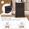 U-Can End Table with Solid Wood Legs, Side Table with USB Ports, 1 Storage Cabinet and 1 Drawer for Living Room, Antique Espresso