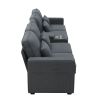 [VIDEO provided] [New] 114.2" Upholstered Sofa with Console, 2 Cupholders and 2 USB Ports Wired or Wirelessly Charged