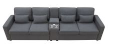 [VIDEO provided] [New] 114.2" Upholstered Sofa with Console, 2 Cupholders and 2 USB Ports Wired or Wirelessly Charged