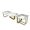 Modern Rectangular Coffee Table Set with Sintered Stone Top, Gold Metal Frame, for Bedroom, Living Room