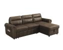 Hugo 96" Brown Reversible Sleeper Sectional Sofa Chaise with USB Charger