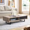 1pc Beautiful Natural Wood Finish Mid-Century Modern 1 Drawer Living Room Coffee Table Light Fawn Color Metal Legs