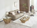 Stainless Steel Tempered Glass Coffee Table Living Room Gold Table Set of 2