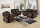 Comfortable Motion Sofa 1pc Couch Living Room Furniture Chocolate Padded Suede Plush Cushion Metal Reclining