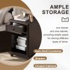U-Can End Table with Solid Wood Legs, Side Table with USB Ports, 1 Storage Cabinet and 1 Drawer for Living Room, Antique Espresso