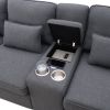 [VIDEO provided] [New] 114.2" Upholstered Sofa with Console, 2 Cupholders and 2 USB Ports Wired or Wirelessly Charged