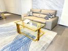 Golden Stainless Steel Coffee Table, Double-Layer, Clear Tempered Glass Coffee Table, for Bed Room, Living Room