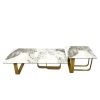Modern Rectangular Coffee Table Set with Sintered Stone Top, Gold Metal Frame, for Bedroom, Living Room